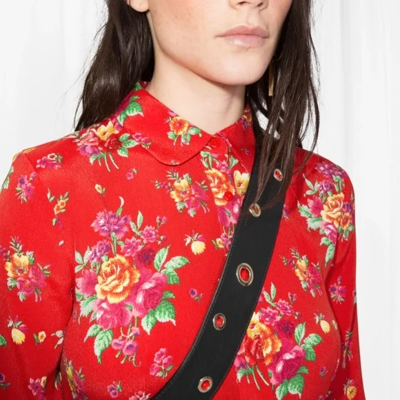 NWOT & Other Stories Red Floral Pleated Dress - Picture 2 of 3